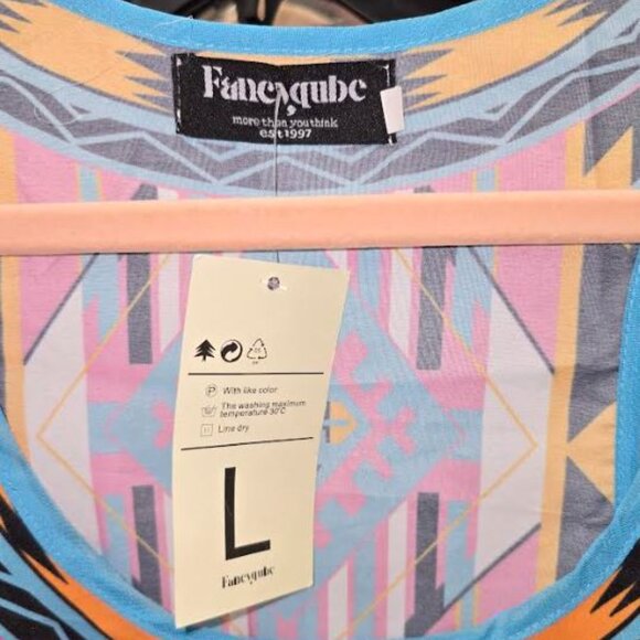 NWT Women's Fancyqube Colorful Festive Polyester Tank Top Size L - Picture 3 of 3